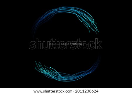 Abstract wavy dynamic blue light lines circle swirl round curve shape isolated on black background in concept technology, neural network, neurology, science.
