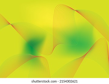 Abstract wavy dynamic design background with green and yellow curved lines in smooth style.