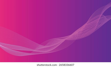 Líneas dinámicas onduladas abstractas sobre fondo de color degradado rosa y púrpura