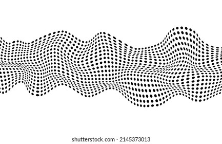 Elemento ondulado abstracto con puntos de polka. Ilustración vectorial con ilusión óptica, op art.