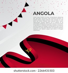 Abstract wavy flag of Angola in ribbon style on white background. Design for Independence day, National Day. Vector Illustration