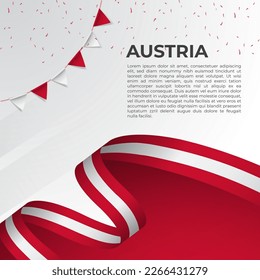 Abstract wavy flag of Austria in ribbon style on white background. Design for Independence day, National Day. Vector Illustration