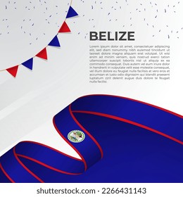 Abstract wavy flag of Belize in ribbon style on white background. Design for Independence day, National Day. Vector Illustration