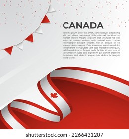 Bandera ondulada abstracta de Canadá en estilo cinta sobre fondo blanco. Día de la Independencia, Día Nacional. Ilustración vectorial