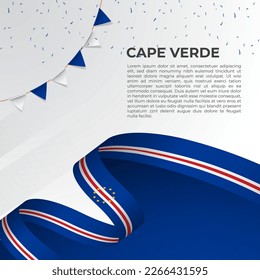 Abstract wavy flag of Cape Verde in ribbon style on white background. Design for Independence day, National Day. Vector Illustration