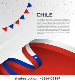 Abstract wavy flag of Chile in ribbon style on white background. Design for Independence day, National Day. Vector Illustration