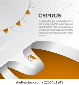 Abstract wavy flag of Cyprus in ribbon style on white background. Design for Independence day, National Day. Vector Illustration