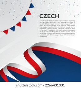 Abstract wavy flag of Czech in ribbon style on white background. Design for Independence day, National Day. Vector Illustration