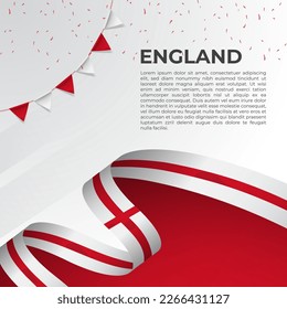 Abstract wavy flag of England in ribbon style on white background. Design for Independence day, National Day. Vector Illustration