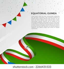 Abstract wavy flag of Equatorial Guinea in ribbon style on white background. Design for Independence day, National Day. Vector Illustration