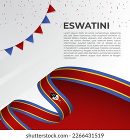 Abstract wavy flag of Eswatini in ribbon style on white background. Design for Independence day, National Day. Vector Illustration