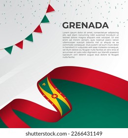 Abstract wavy flag of Grenada in ribbon style on white background. Design for Independence day, National Day. Vector Illustration
