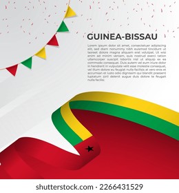 Abstract wavy flag of Guinea-Bissau in ribbon style on white background. Design for Independence day, National Day. Vector Illustration