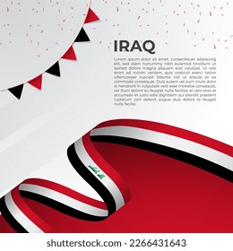 Abstract wavy flag of Iraq in ribbon style on white background. Design for Independence day, National Day. Vector Illustration