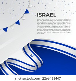 Abstract wavy flag of Israel in ribbon style on white background. Design for Independence day, National Day. Vector Illustration