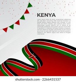 Abstract wavy flag of Kenya in ribbon style on white background. Design for Independence day, National Day. Vector Illustration