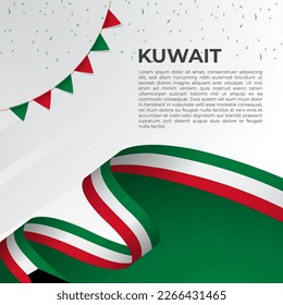 Abstract wavy flag of Kuwait in ribbon style on white background. Design for Independence day, National Day. Vector Illustration