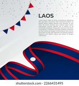 Abstract wavy flag of Laos in ribbon style on white background. Design for Independence day, National Day. Vector Illustration