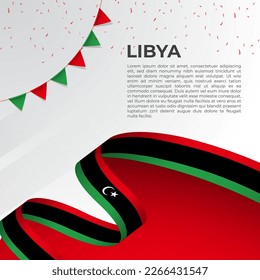 Abstract wavy flag of Libya in ribbon style on white background. Design for Independence day, National Day. Vector Illustration