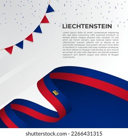 Abstract wavy flag of Liechtenstein in ribbon style on white background. Design for Independence day, National Day. Vector Illustration