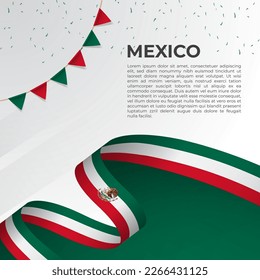 Abstract wavy flag of Mexico in ribbon style on white background. Design for Independence day, National Day. Vector Illustration