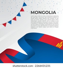 Abstract wavy flag of Mongolia in ribbon style on white background. Design for Independence day, National Day. Vector Illustration