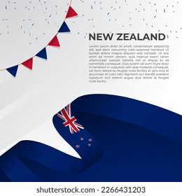 Abstract wavy flag of New Zealand in ribbon style on white background. Design for Independence day, National Day. Vector Illustration