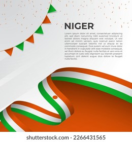 Abstract wavy flag of Niger in ribbon style on white background. Design for Independence day, National Day. Vector Illustration