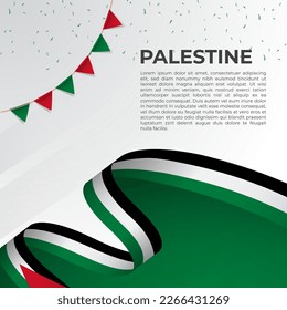 Abstract wavy flag of Palestine in ribbon style on white background. Design for Independence day, National Day. Vector Illustration