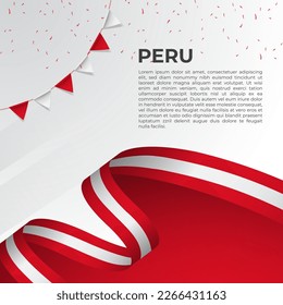 Abstract wavy flag of Peru in ribbon style on white background. Design for Independence day, National Day. Vector Illustration