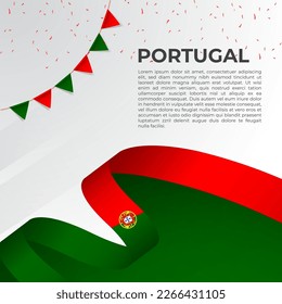 Abstract wavy flag of Portugal in ribbon style on white background. Design for Independence day, National Day. Vector Illustration