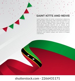 Abstract wavy flag of Saint Kitts and Nevis in ribbon style on white background. Design for Independence day, National Day. Vector Illustration