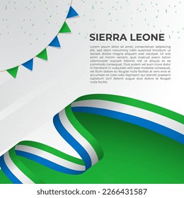 Abstract wavy flag of Sierra Leone in ribbon style on white background. Design for Independence day, National Day. Vector Illustration