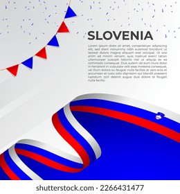Abstract wavy flag of Slovenia in ribbon style on white background. Design for Independence day, National Day. Vector Illustration