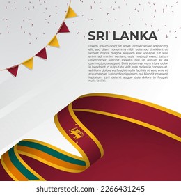 Abstract wavy flag of Sri Lanka in ribbon style on white background. Design for Independence day, National Day. Vector Illustration