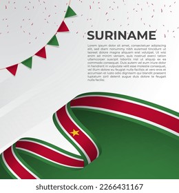 Abstract wavy flag of Suriname in ribbon style on white background. Design for Independence day, National Day. Vector Illustration