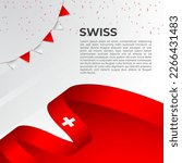 Abstract wavy flag of Switzerland in ribbon style on white background. Design for Independence day, National Day. Vector Illustration