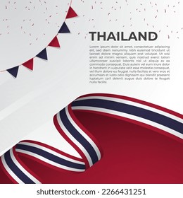 Abstract wavy flag of Thailand in ribbon style on white background. Design for Independence day, National Day. Vector Illustration