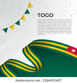 Abstract wavy flag of Togo in ribbon style on white background. Design for Independence day, National Day. Vector Illustration