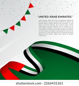 Abstract wavy flag of United Arab Emirates in ribbon style on white background. Design for Independence day, National Day. Vector Illustration