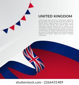 Abstract wavy flag of United Kingdom in ribbon style on white background. Design for Independence day, National Day. Vector Illustration