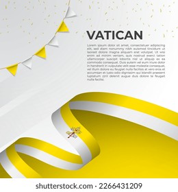 Abstract wavy flag of Vatican in ribbon style on white background. Design for Independence day, National Day. Vector Illustration