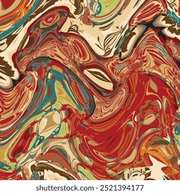 abstract wavy flowers and leaves pattern. Watercolor and digital hand drawn painting. mixed media art. Background for textile decor and design