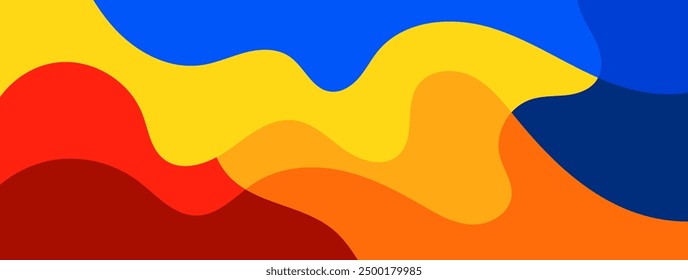 Abstract wavy fluid colorful background vector design. Red, orange, yellow, and blue colors.	