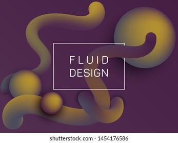 Abstract wavy fluid and spherical gradient shapes poster design. 3d motion concept background, spheres and curve shapes flow. Gradient fluid elements organic design. Science wallpaper graphics.