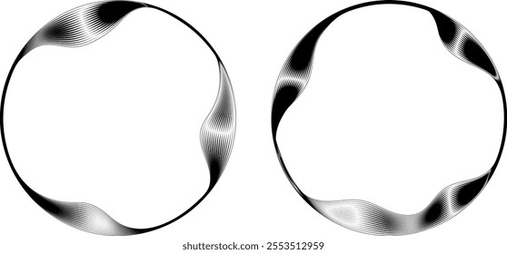 Abstract wavy frames, line art borders with curves pattern, rings with fluid effect.