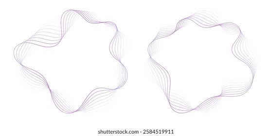 Abstract wavy frames set, colorful flowing borders isolated on white.