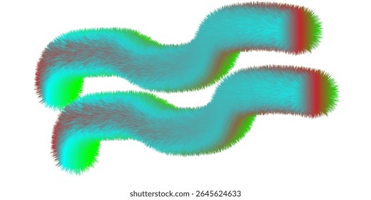 Abstract wavy fur-like shapes in vibrant cyan, red, and green colors. Dynamic, fluffy texture with a soft gradient flow and futuristic design.