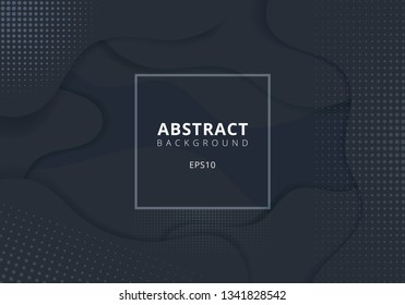 Abstract wavy geometric dynamic 3D black or gray background with halftone texture. Trendy gradient fluid shapes composition modern concept. Vector illustration