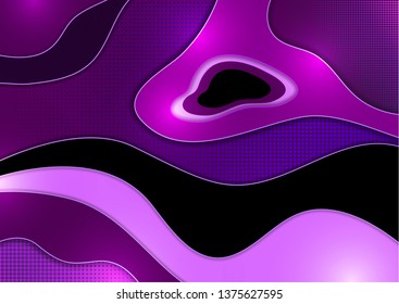 Abstract wavy geometric dynamic 3D colorful background with halftone texture. A trendy fluid gradient forms the composition of a modern concept. Vector illustration